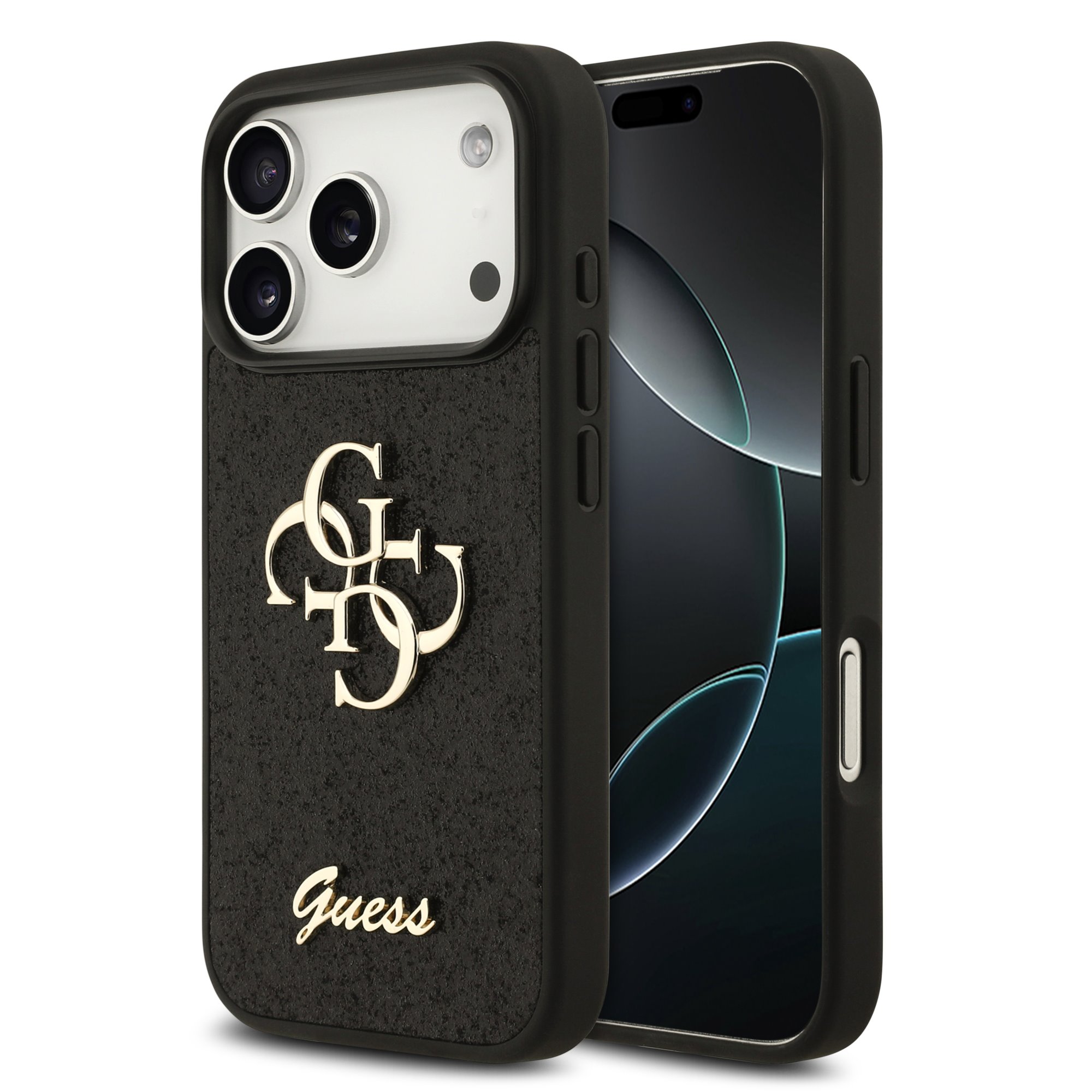 Juodas originalus dėklas Guess PU Fixed Glitter 4G Metal Logo telefonui Apple iPhone 18 Pro Juodas originalus dėklas Guess PU Fixed Glitter 4G Metal Logo telefonui Apple iPhone 18 Pro - Image 1