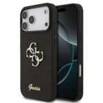Juodas originalus dėklas Guess PU Fixed Glitter 4G Metal Logo telefonui Apple Iphone 18 Pro Max