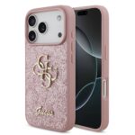 Rausvas originalus dėklas Guess PU Fixed Glitter 4G Metal Logo telefonui Apple iPhone 18 Pro