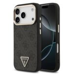 Juodas dėklas Guess PU Leather 4G Triangle Logo Gold Frame MagSafe telefonui Apple Iphone 18 Pro