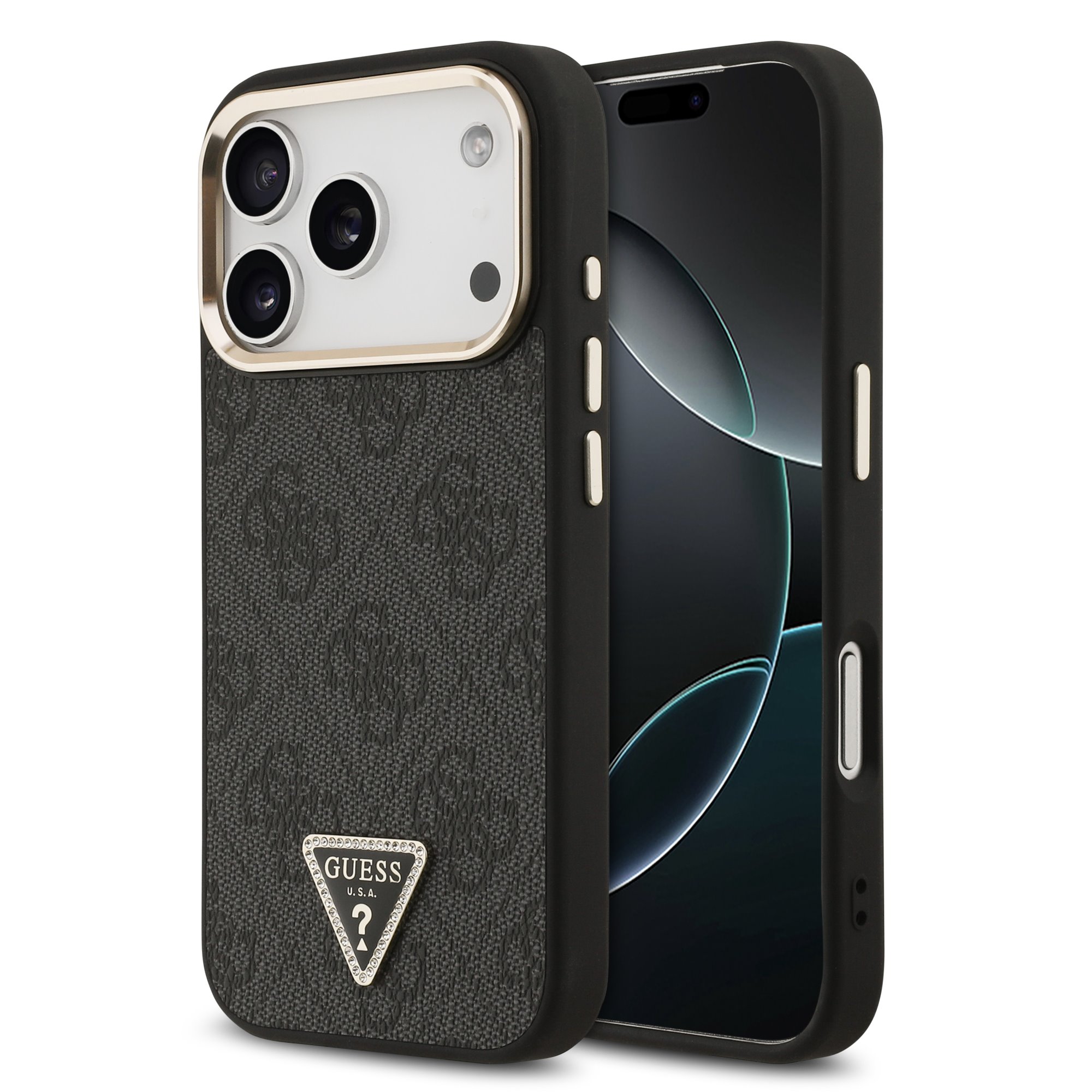 Juodas dėklas Guess PU Leather 4G Triangle Logo Gold Frame MagSafe telefonui Apple Iphone 18 Pro Juodas dėklas Guess PU Leather 4G Triangle Logo Gold Frame MagSafe telefonui Apple Iphone 18 Pro - Image 1