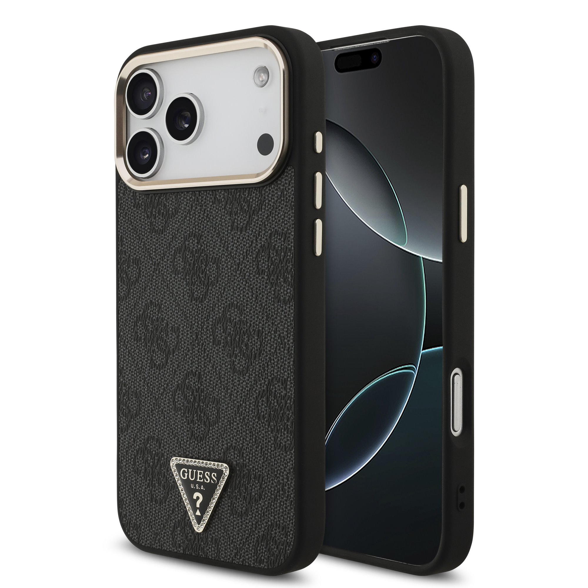 Juodas dėklas Guess PU Leather 4G Triangle Logo Gold Frame MagSafe telefonui Apple Iphone 18 Pro Max Juodas dėklas Guess PU Leather 4G Triangle Logo Gold Frame MagSafe telefonui Apple Iphone 18 Pro Max - Image 1