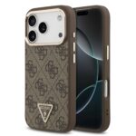 Rudas dėklas Guess PU Leather 4G Triangle Logo Gold Frame MagSafe telefonui Apple Iphone 18 Pro