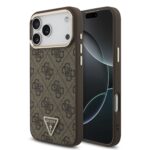 Rudas dėklas Guess PU Leather 4G Triangle Logo Gold Frame MagSafe telefonui Apple Iphone 18 Pro Max