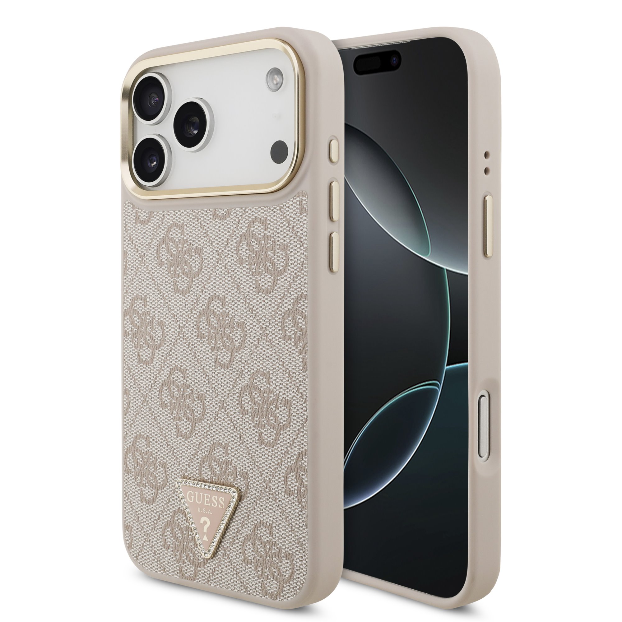 Rausvas dėklas Guess PU Leather 4G Triangle Logo Gold Frame MagSafe telefonui Apple Iphone 18 Pro Max Rausvas dėklas Guess PU Leather 4G Triangle Logo Gold Frame MagSafe telefonui Apple Iphone 18 Pro Max - Image 1