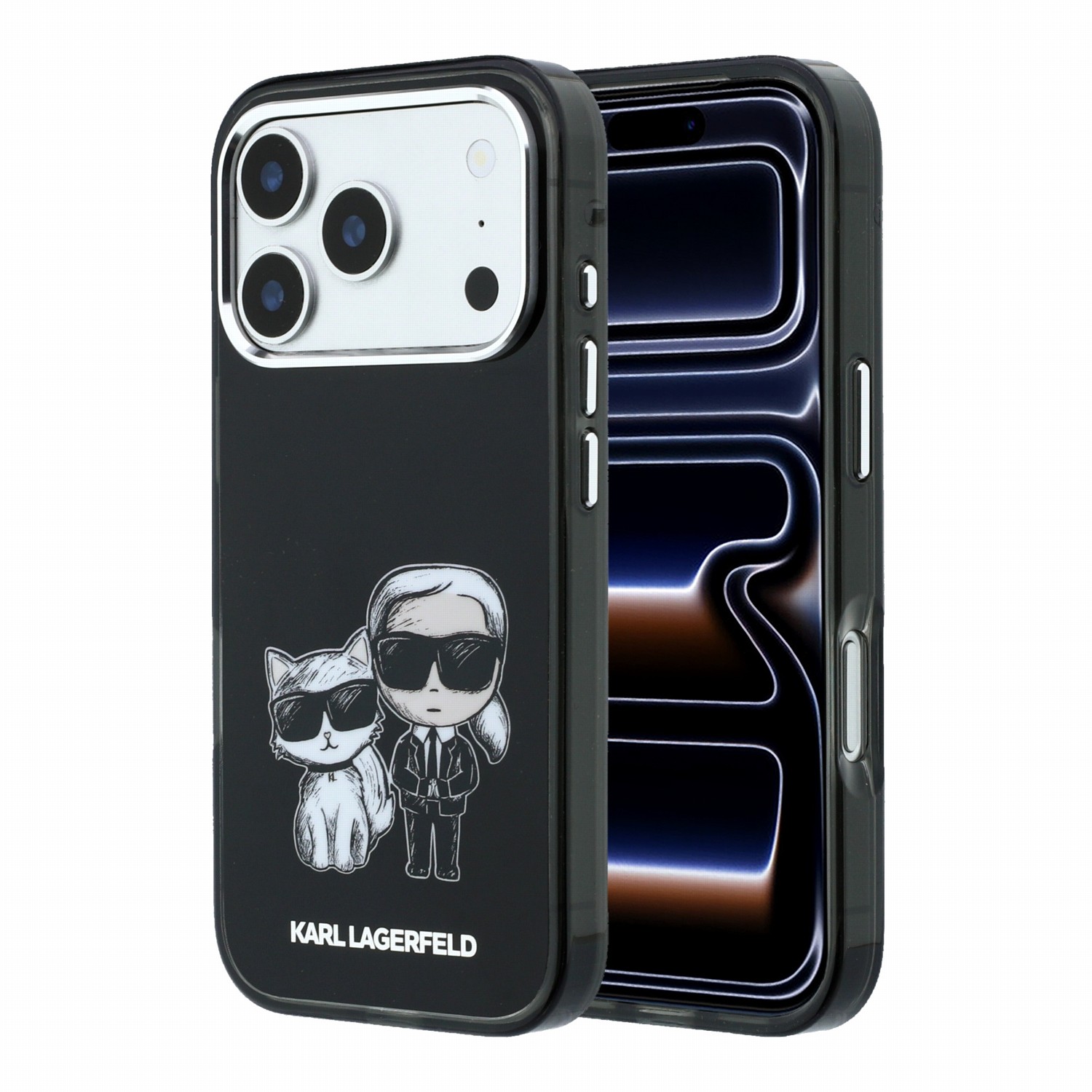 Juodas dėklas Karl Lagerfeld PU Semi Wrap Smooth Sketch Bodies Magsafe telefonui Apple iPhone 18 Pro Juodas dėklas iPhone 18 Pro