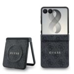 Juodas dėklas telefonui Samsung Galaxy Z Flip 8 "Guess PU Leather 4G Magnetic"