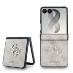 Rausvas originalus dėklas Guess PU 4G Metal Logo telefonui Samsung Galaxy Z Flip 8