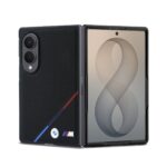 Juodas dėklas BMW M PU Perforated Tricolor Stripe Magnetic telefonui Samsung Galaxy Z Fold 8