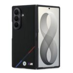 Juodas dėklas BMW M PU Perforated Tricolor Stripe Magnetic telefonui Samsung Galaxy Z Fold 8 Ultra