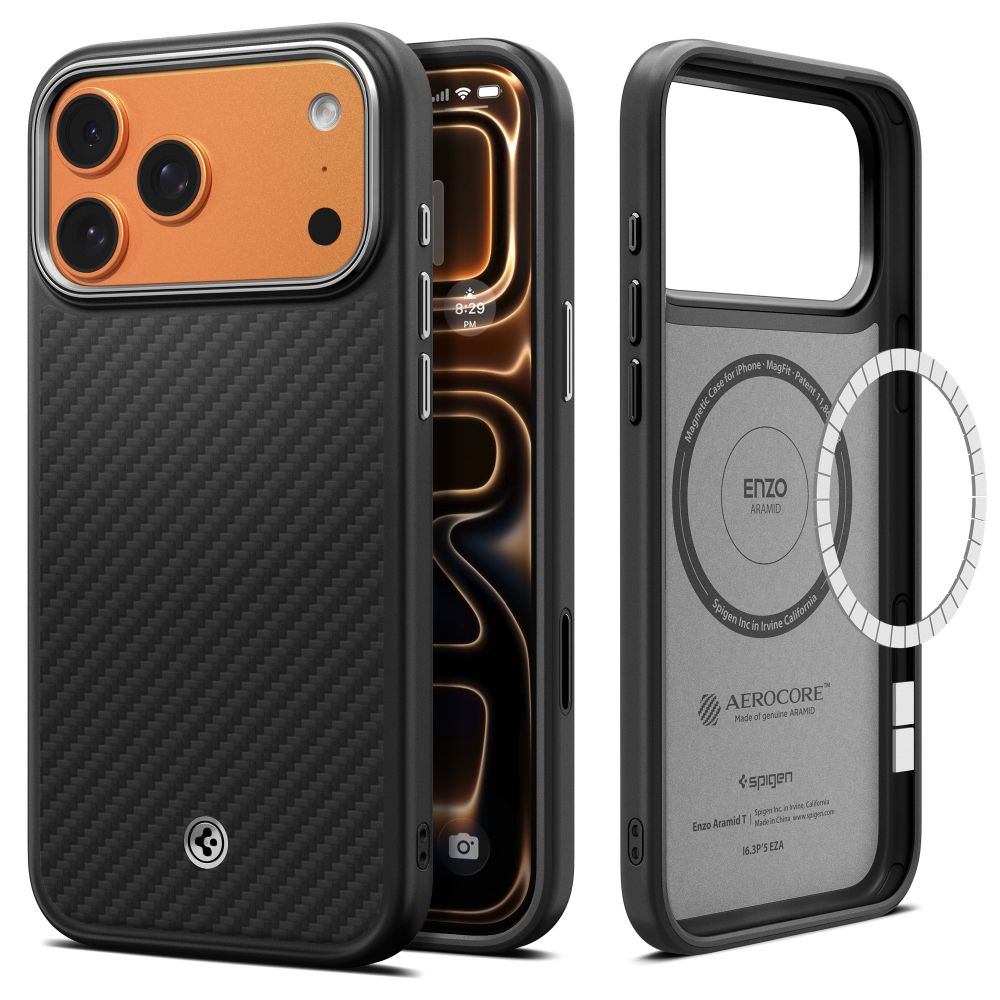 Juodas-sidabrinis dėklas Apple Iphone 17 Pro Max / 18 Pro Max "Spigen Enzo Aramid "T" Mag Magsafe" Juodas-sidabrinis dėklas Apple Iphone 17 Pro Max / 18 Pro Max "Spigen Enzo Aramid "T" Mag Magsafe" - Image 1