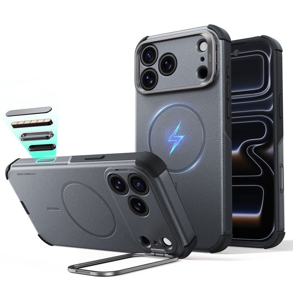 Pilkas dėklas Apple Iphone 17 Pro Max / 18 Pro Max "ESR CYBER TOUGH KICKSTAND MAGSAFE" Pilkas dėklas Iphone 17 Pro Max / 18 Pro Max