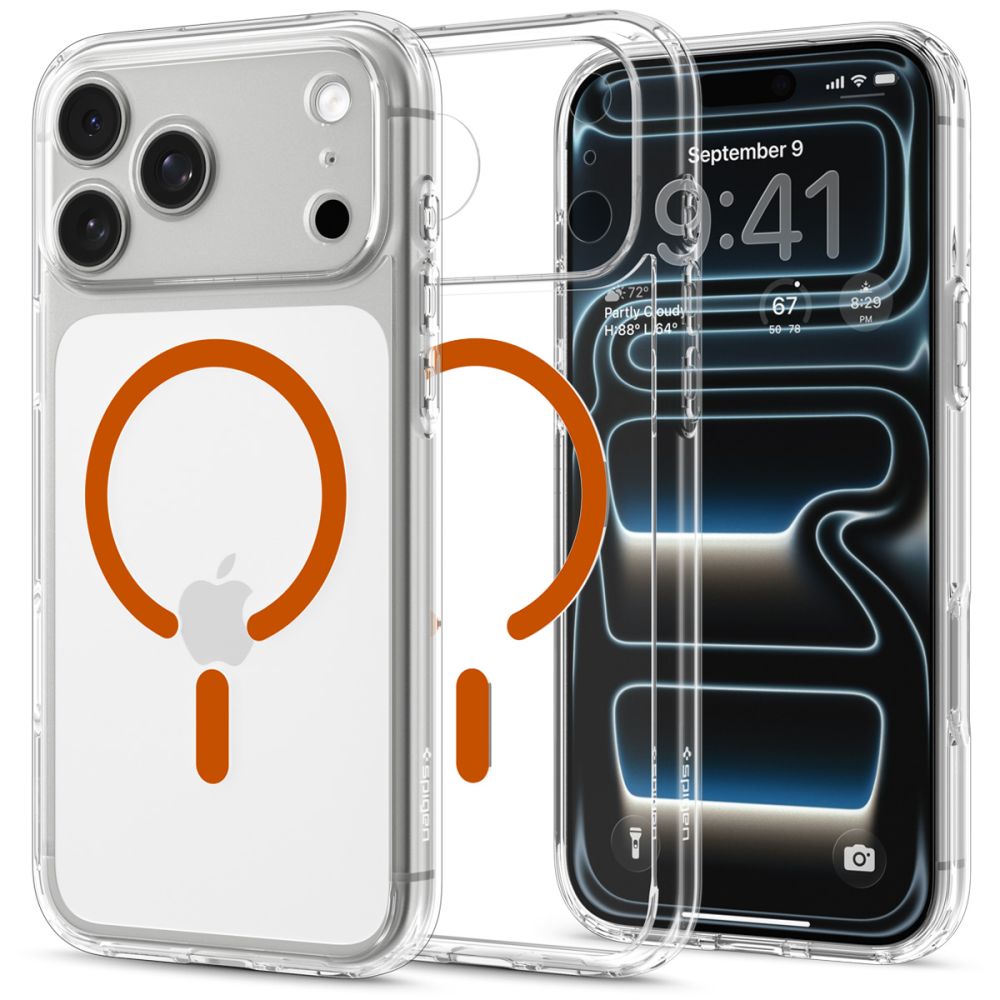 Skaidrus-oranžinis dėklas Apple Iphone 17 Pro Max / 18 Pro Max "Spigen Ultra Hybrid Magsafe" Skaidrus-oranžinis dėklas Apple Iphone 17 Pro Max / 18 Pro Max "Spigen Ultra Hybrid Magsafe" - Image 1
