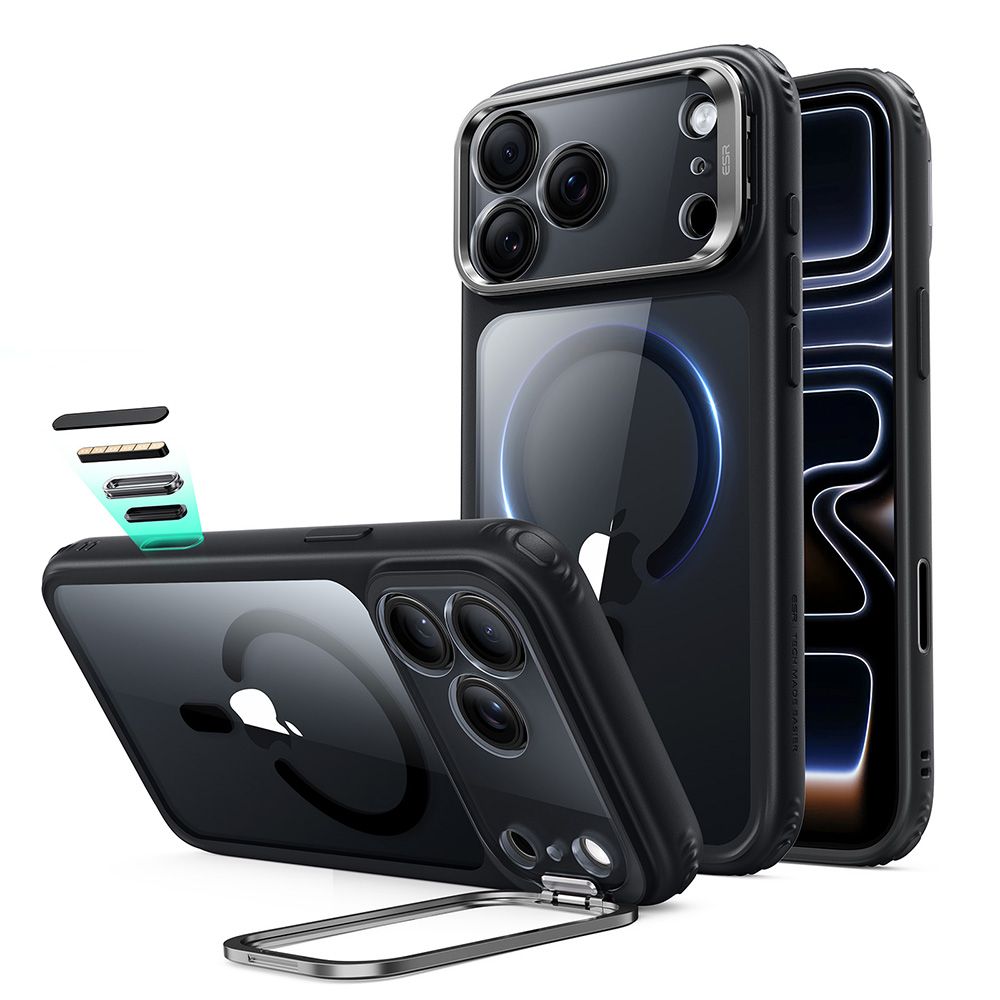 Skaidrus-juodas dėklas Apple Iphone 17 Pro Max / 18 Pro Max "ESR CLASSIC HYBRID KICKSTAND MAGSAFE" Skaidrus-juodas dėklas Iphone 17 Pro Max / 18 Pro Max