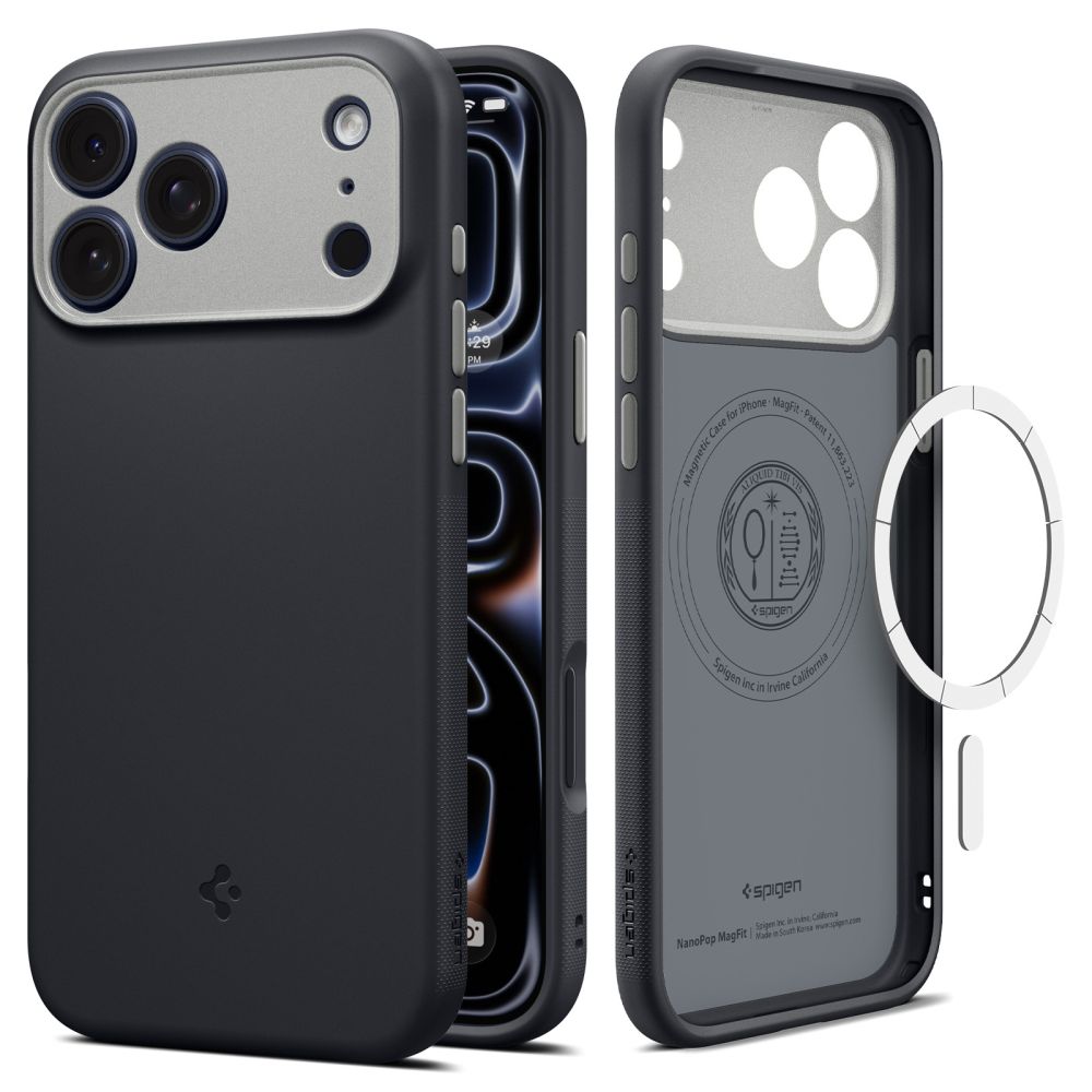 Juodas dėklas Apple Iphone 17 Pro / 18 Pro "Spigen Nano Pop Magsafe" Juodas dėklas Iphone 17 Pro / 18 Pro