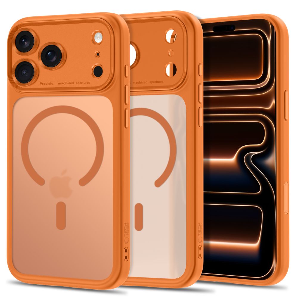 Oranžinis matinis dėklas Apple Iphone 17 Pro Max / 18 Pro Max "Tech-Protect Magpeak Magsafe CC" Oranžinis matinis dėklas Iphone 17 Pro Max / 18 Pro Max