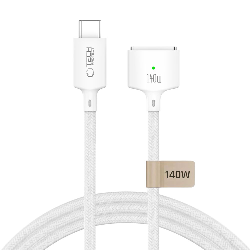 Baltas kabelis "TECH-PROTECT MMC01 ULTRABOOST MAGNETIC MACBOOK CABLE USB-C TO MAGSAFE 3 140W 300CM" Baltas kabelis
