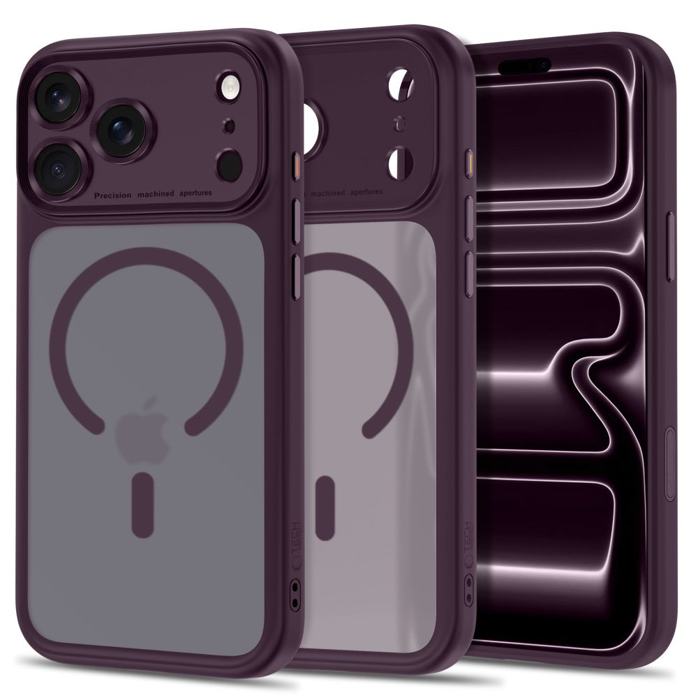 Tamsiai vyšninis matinis dėklas Apple Iphone 17 Pro Max / 18 Pro Max "Tech-Protect Magpeak Magsafe CC" Tamsiai vyšninis matinis dėklas Iphone 17 Pro Max / 18 Pro Max