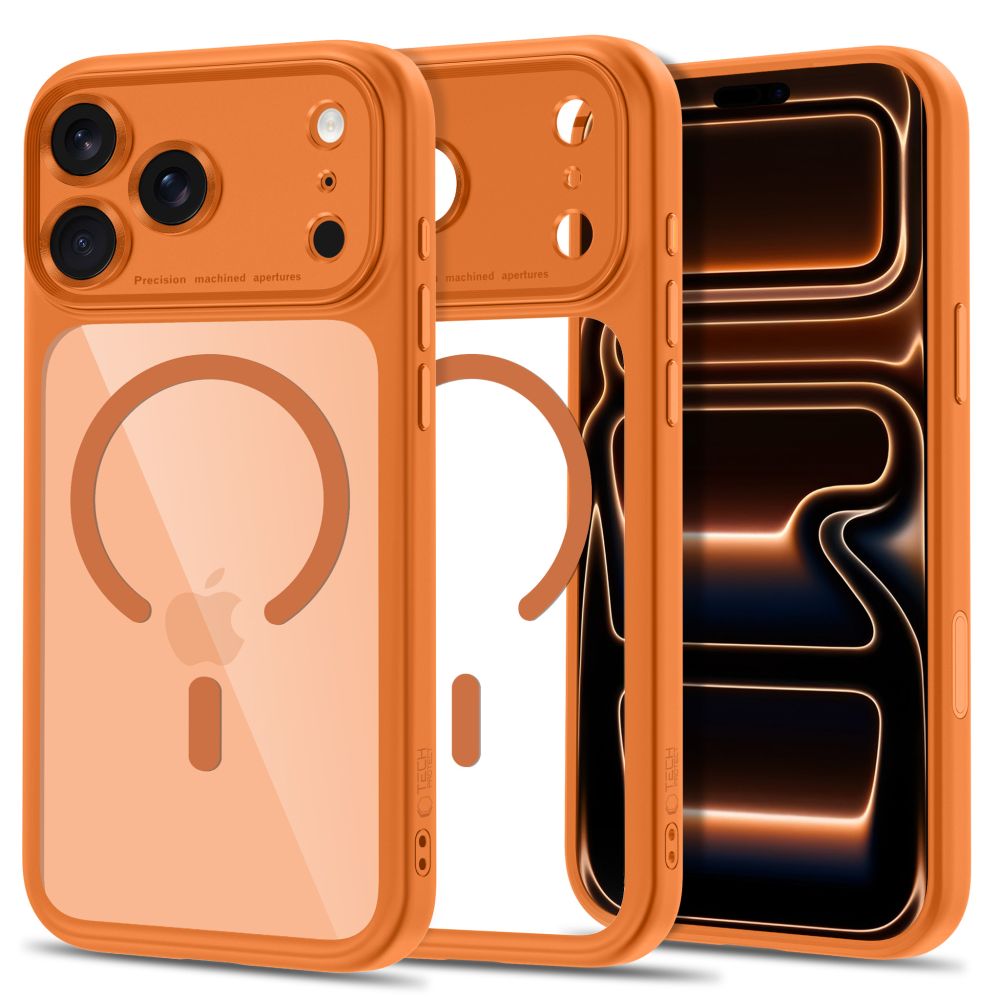 Skaidrus-oranžinis dėklas Apple Iphone 17 Pro Max / 18 Pro Max "Tech-Protect Magpeak Magsafe CC" Skaidrus-oranžinis dėklas Iphone 17 Pro Max / 18 Pro Max