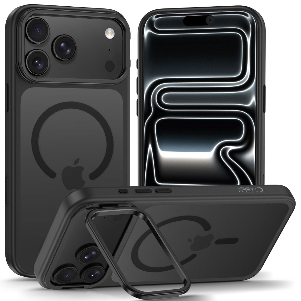Juodas matinis dėklas Apple Iphone 17 Pro Max / 18 Pro Max "Tech-Protect Magstand Magsafe CC" Juodas matinis dėklas Iphone 17 Pro Max / 18 Pro Max