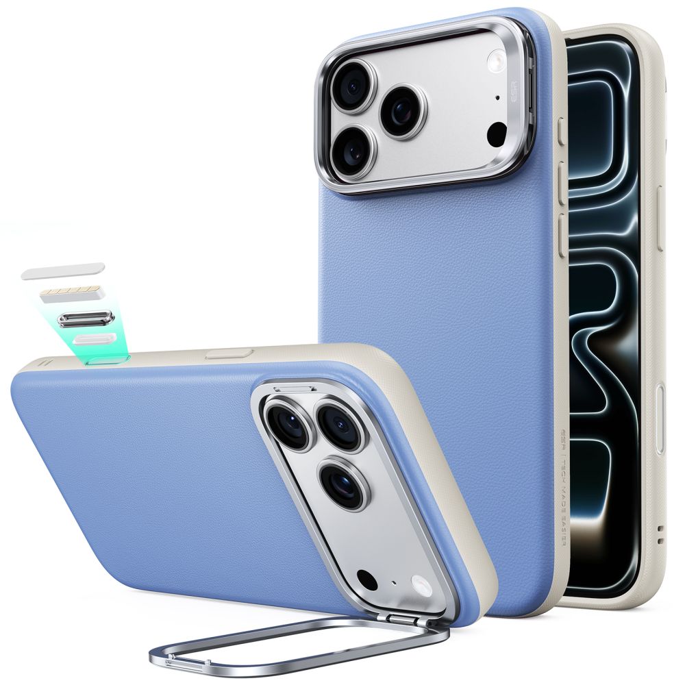 Šviesiai mėlynas dėklas Apple Iphone 17 Pro / 18 Pro "ESR LEATHER KICKSTAND MAGSAFE" Šviesiai mėlynas dėklas Apple Iphone 17 Pro / 18 Pro "ESR LEATHER KICKSTAND MAGSAFE" - Image 1