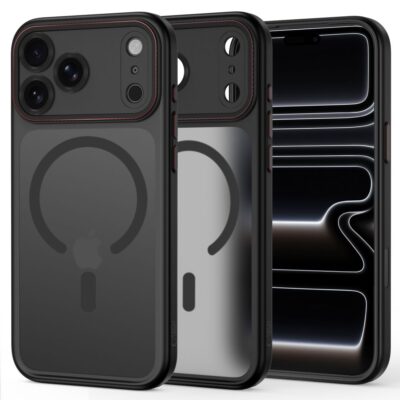 Juodas matinis- raudonas dėklas Iphone 17 Pro / 18 Pro