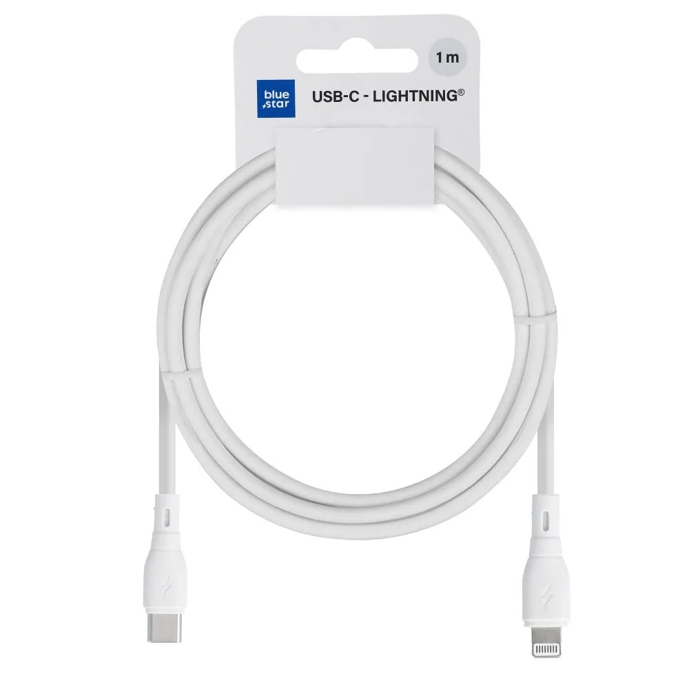baltas-usb-kabelis-blue-star-pj72-18-3-usb-c-to-lightning-1-0m Baltas USB kabelis Blue Star PJ72-18-3 USB-C to Lightning 1.0m - Image 1