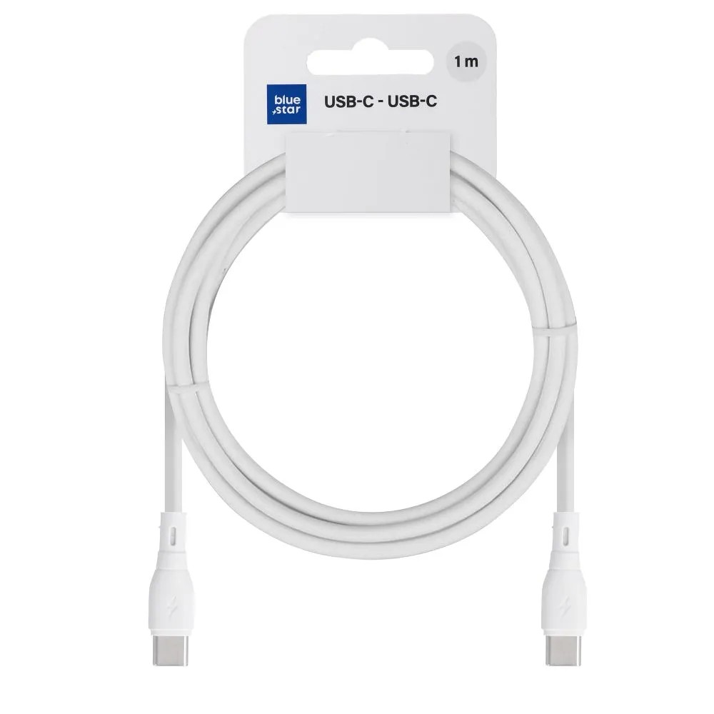 baltas-usb-kabelis-blue-star-pj73-13-3-usb-c-to-usb-c-60w-1-0m Baltas USB kabelis Blue Star PJ73-13-3 USB-C to USB-C 60W 1.0m - Image 1