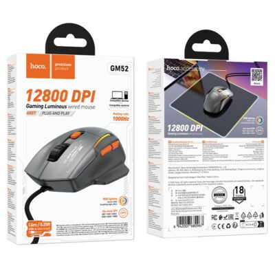 Juoda-pilka laidinė pelė Hoco GM52 RGB Gaming – nuotrauka 2
