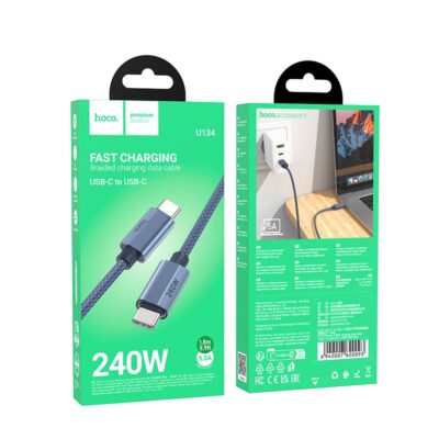 Juodas USB kabelis Hoco U134 240W USB-C to USB-C 1.8m – nuotrauka 2