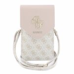 Rausvas telefono krepšys "Guess PU Leather+Grained 4G Metal Logo Phone Bag"