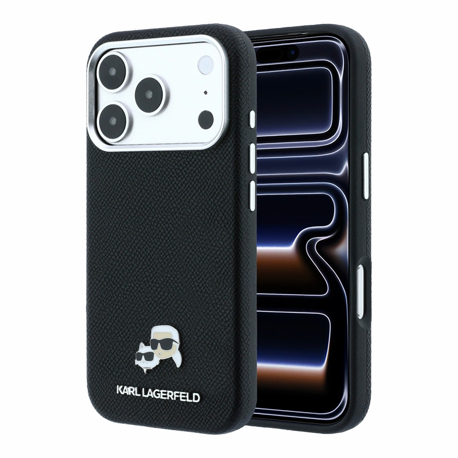 Juodas originalus dėklas Karl Lagerfeld Grained PU Leather K&CH Heads Magnetic telefonui Apple Iphone 18 Pro Max Juodas originalus dėklas Iphone 18 Pro Max