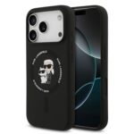 Juodas dėklas Karl Lagerfeld Liquid Silicone Karl and Choupette MagSafe telefonui Apple Iphone 18 Pro