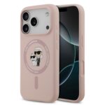 Rausvas dėklas Karl Lagerfeld Liquid Silicone Karl and Choupette MagSafe telefonui Apple Iphone 18 Pro