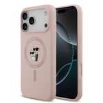 Rausvas dėklas Karl Lagerfeld Liquid Silicone Karl and Choupette MagSafe telefonui Apple Iphone 18 Pro Max