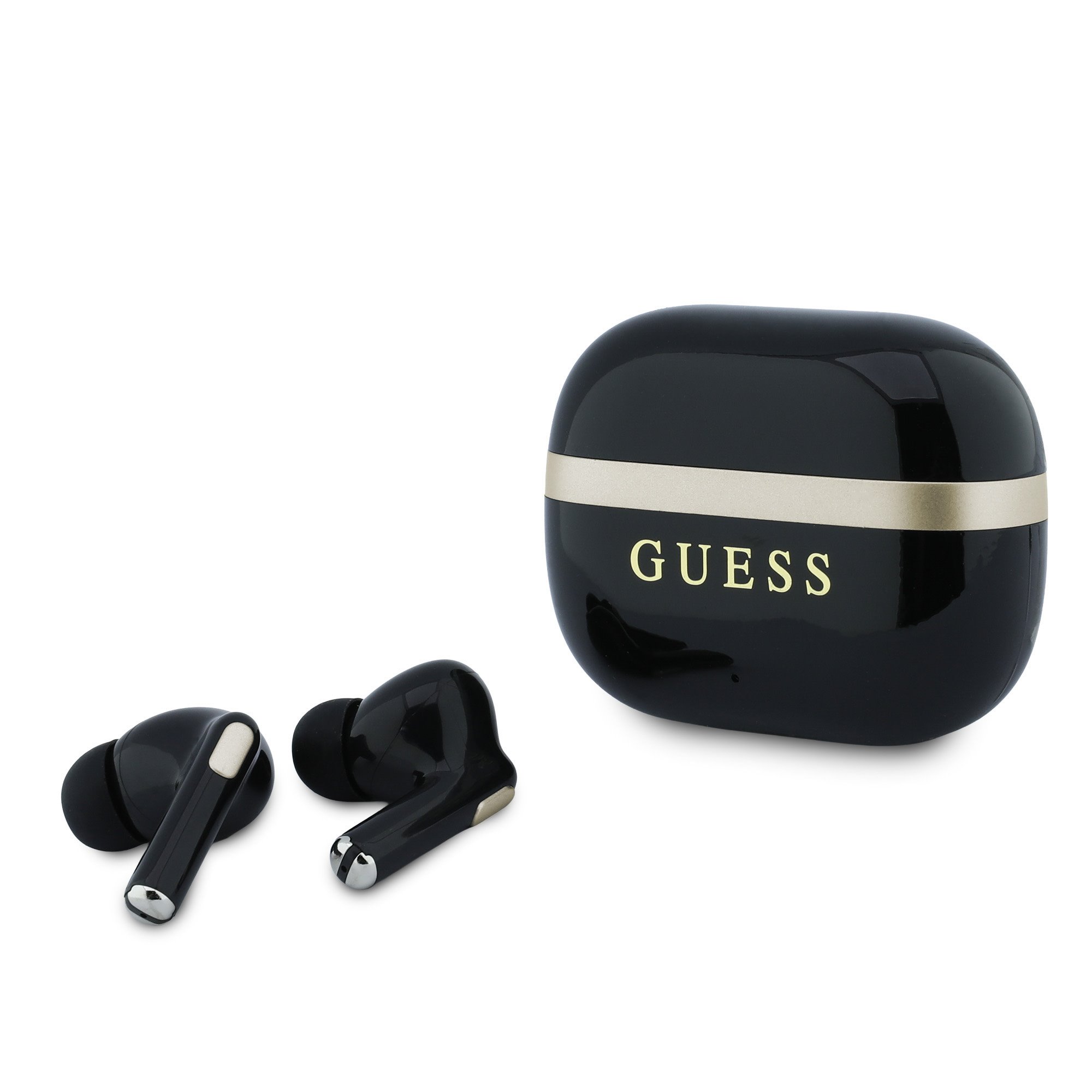 Juodos belaidės ausinės "Guess Gold Line Glossy Finish TWS Wireless Earphones" Juodos belaidės ausinės "Guess Gold Line Glossy Finish TWS Wireless Earphones" - Image 1
